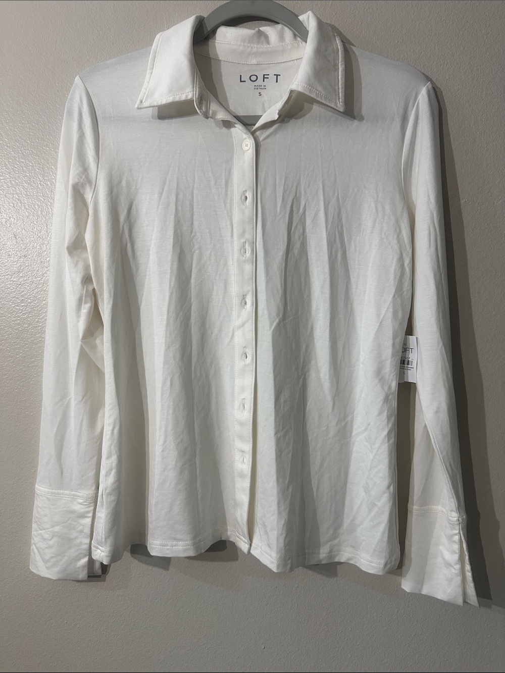 NWT LOFT White Long-Sleeve Button Down Shirt Sz S